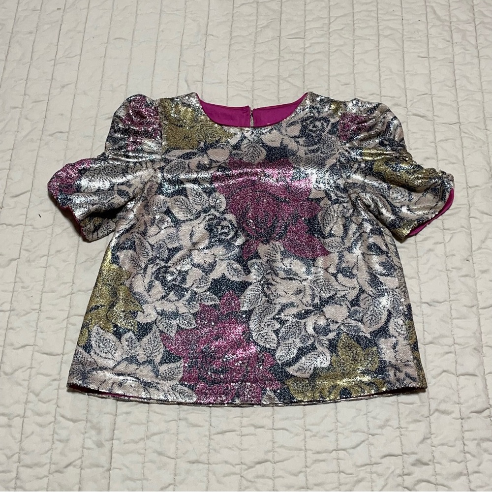 Anthropologie Marie Floral Puff Sleeve Sequined Lined Blouse Size 4